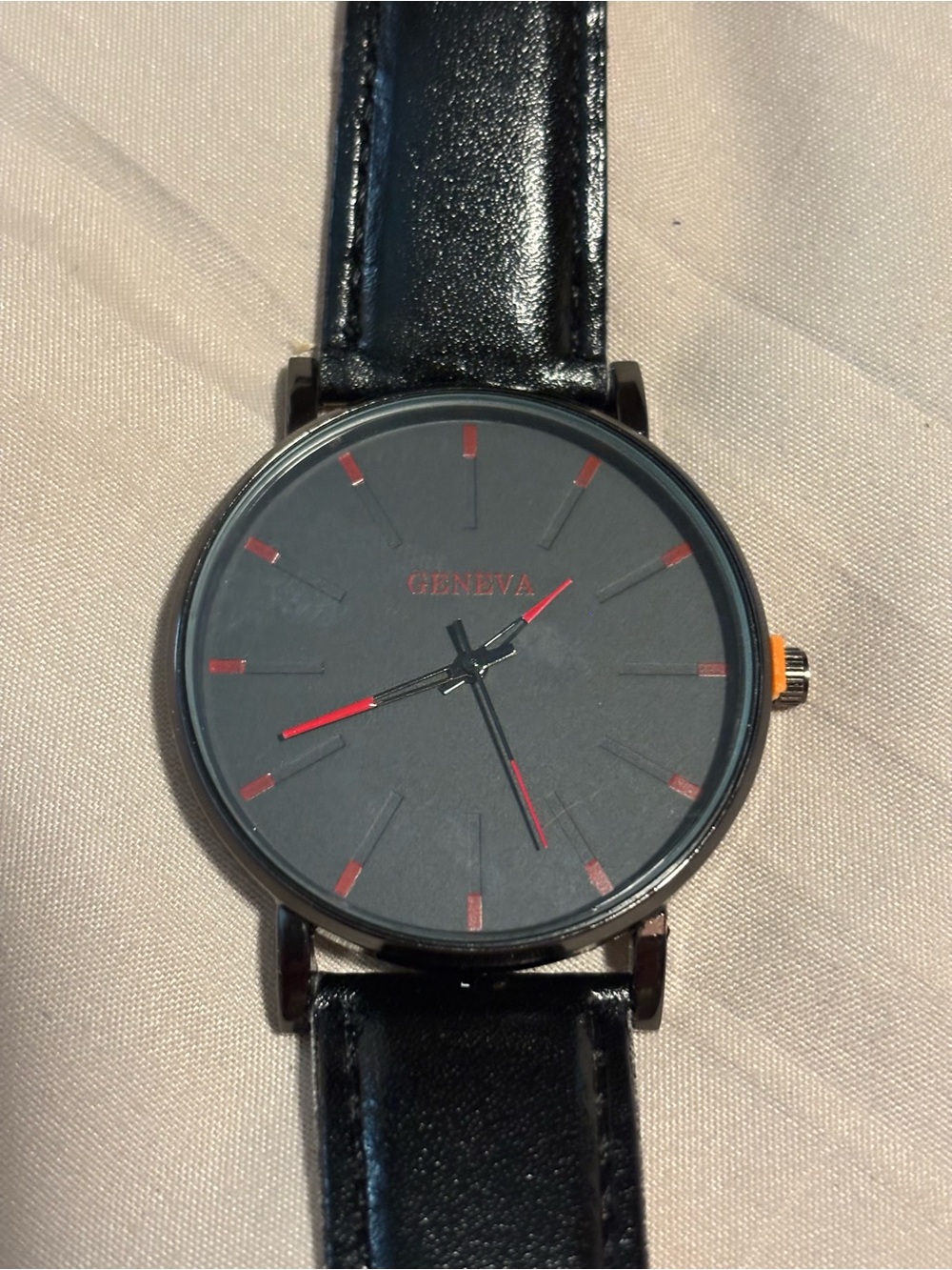 Men’s Black Geneva Watch Black Dial Hands Are Black Red, Necklace & Bracelet